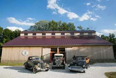 Old cars in front of Classic Motor Museum of St. Michaels