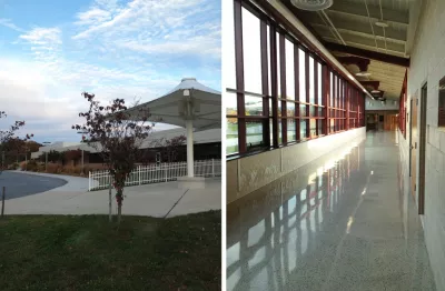 High School exterior and interior hallway