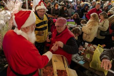 Santa handing out food